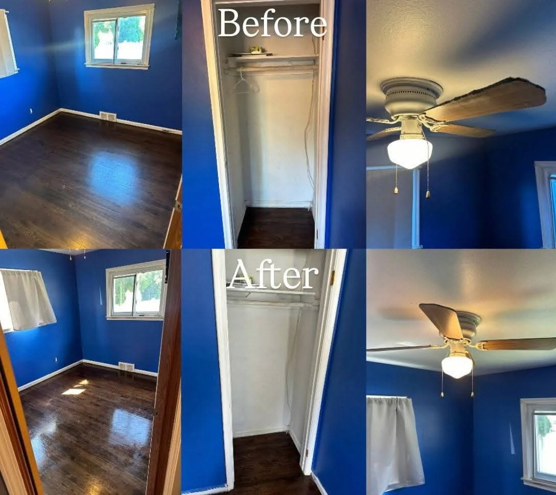 Bedroom, closet, and ceiling-fan cleaning comparisons.