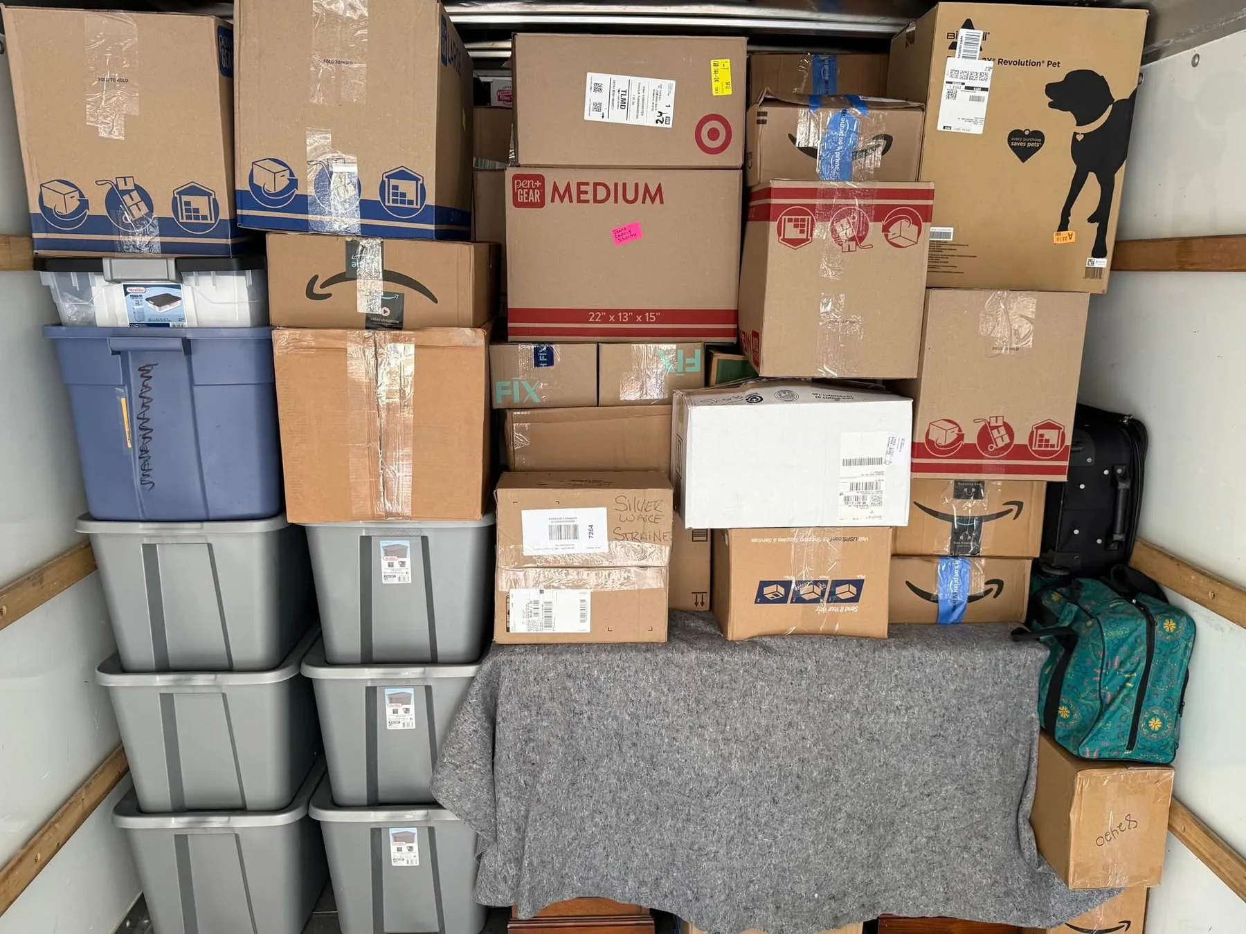 Carefully packed moving truck